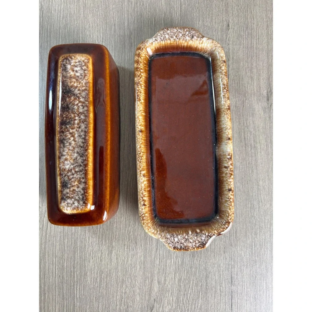 Vintage Hull Brown Drip Glaze Butter Dish USA pottery
